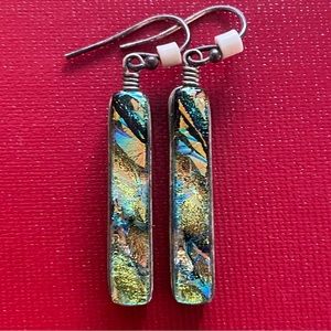 🌈 Blown Glass Multicolored Rainbow Earrings Hippie Boho Unique OOAK Jewelry 🌈